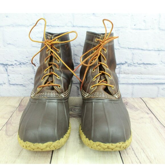 LL Bean Brown Leather Flannel Lined Insulated Ankle Duck Boots Size 13 M - Picture 4 of 10